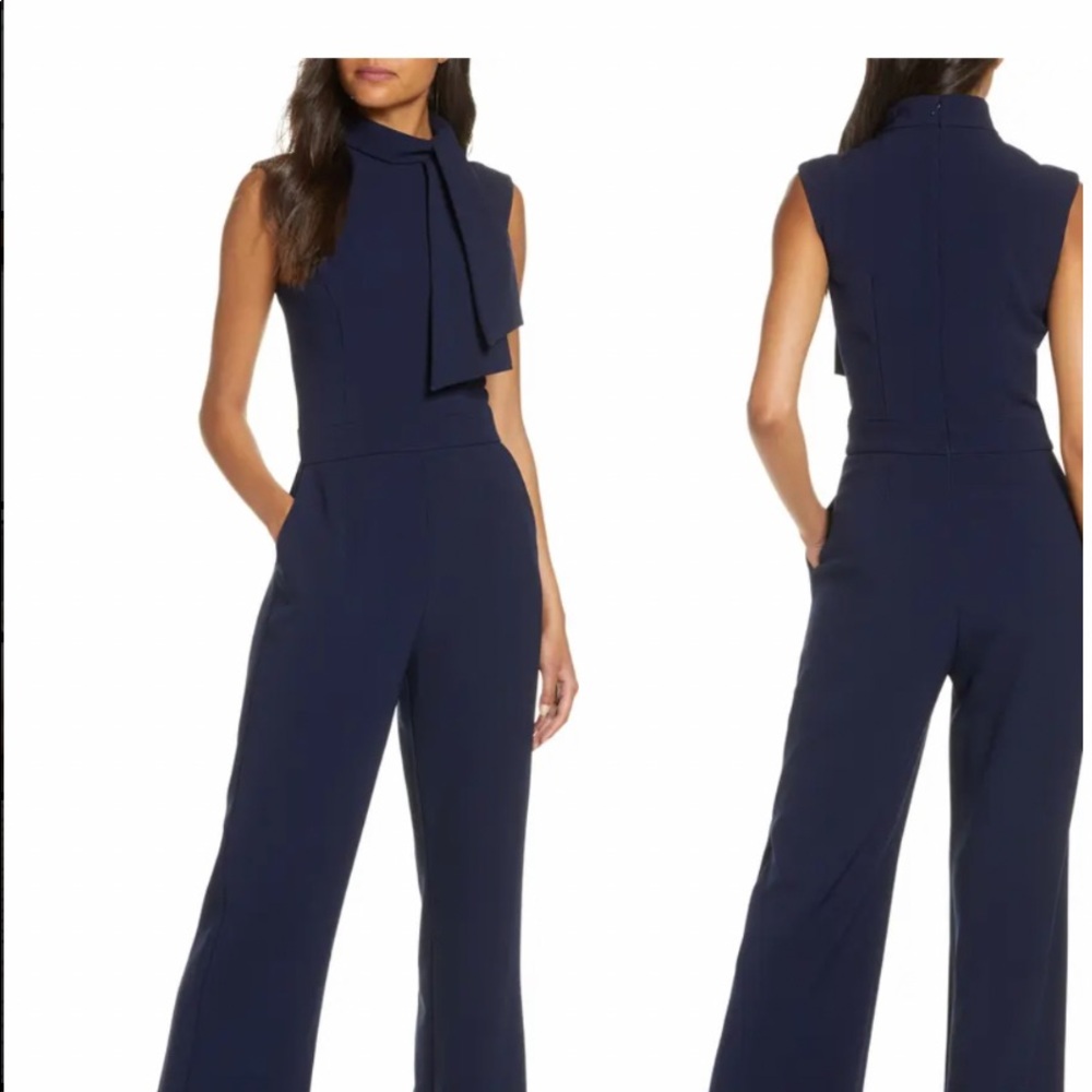 Dark blue jumpsuit with wide legs